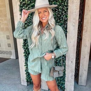 Oversized Set — Pleated Long Sleeve and Shorts